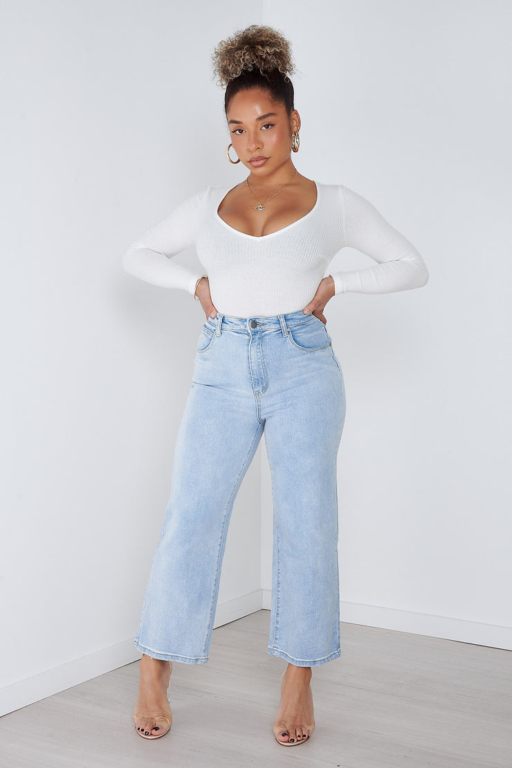 V Neck Ribbed Bodysuit - Milan The Label