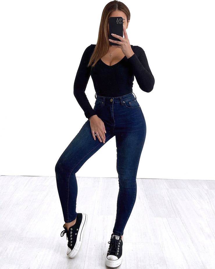 V Neck Ribbed Bodysuit - Milan The Label