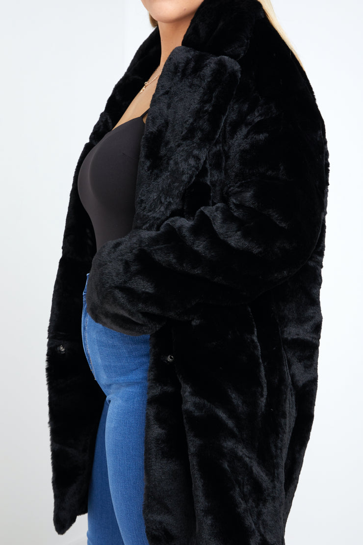 Long Fur Jacket - Black - Milan The Label