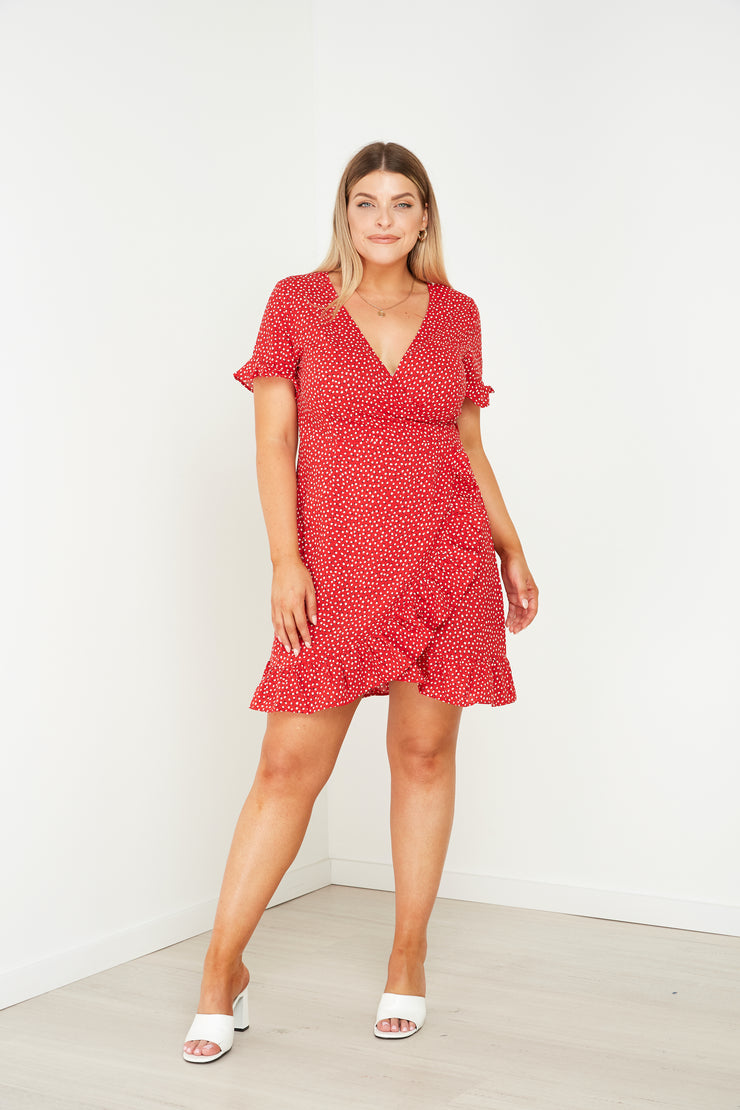 Natalie Mini Wrap Dress - Red - Milan The Label